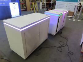 (1) MOD-1596 and (2) MOD-1593 Custom Counters with Programmable LED Lights, Locking Storage, and Vinyl Graphics -- View 3